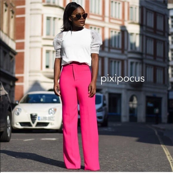 ZARA NEW WOMAN High-Waist Wide-Leg Trousers Darts Pant Fuchsia S Small  7385/161 $68.00 - PicClick