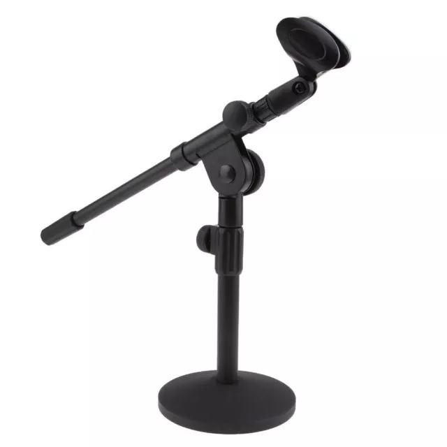 Black Adjustable Desk Microphone Mic Stand Holder + Boom Arm Metal Round Base