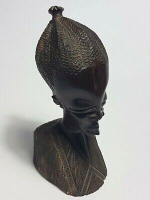 Hand Carved African Tribal Head Ebony Wood Statue Bust Figure Wood Sculpture 6.5