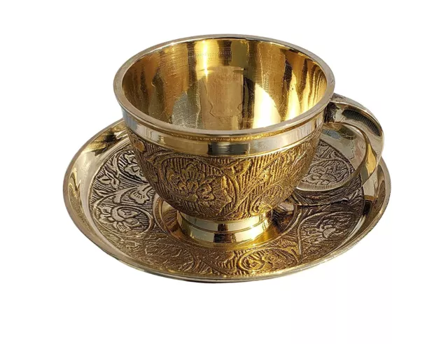 Indien Traditionnel Laiton Thé Tasse & Soucoupe Pour Plats de Service Thé & Café