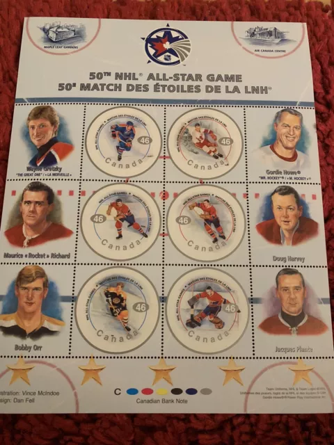 2000 50th NHL ALL-STAR STAMP , With 6 Stamps, GRETZKY HOWE ORR HULL RICHARD