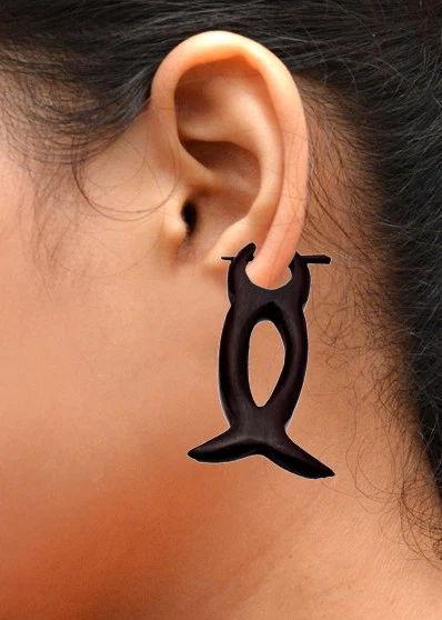 A Pair of Black Natural Wood Organic African USA Dangler Wooden Earrings EAR107