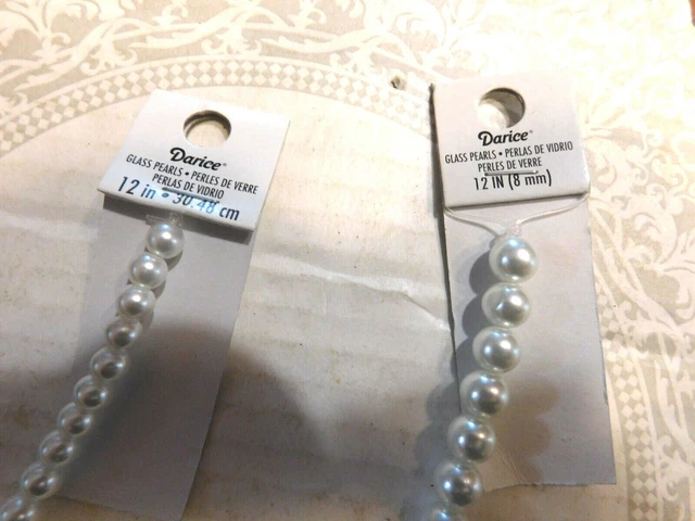 Darice Beads 2 Strands Brand New 12 in 8mm & 12" 30.48cm Glass Pearls White New