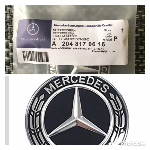Mercedes-Benz Black Wreath Flat Bonnet Badge Emblem A2228170415 NEW 57mm