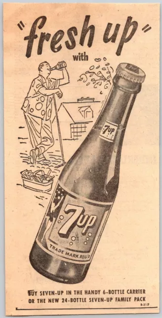 Fresh Up with 7 Up 1953 PRINT AD Soda Pop Soft Drinks 7Up 4" x 8"