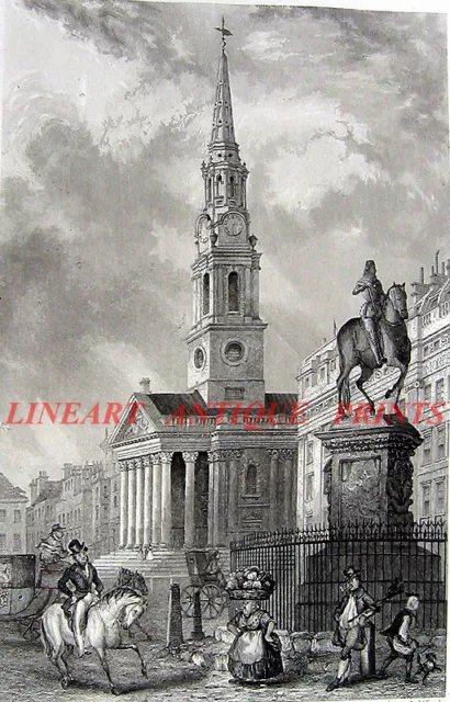 London, SAINT MARTIN IN THE FIELDS CHURCH ~ 1851 Print