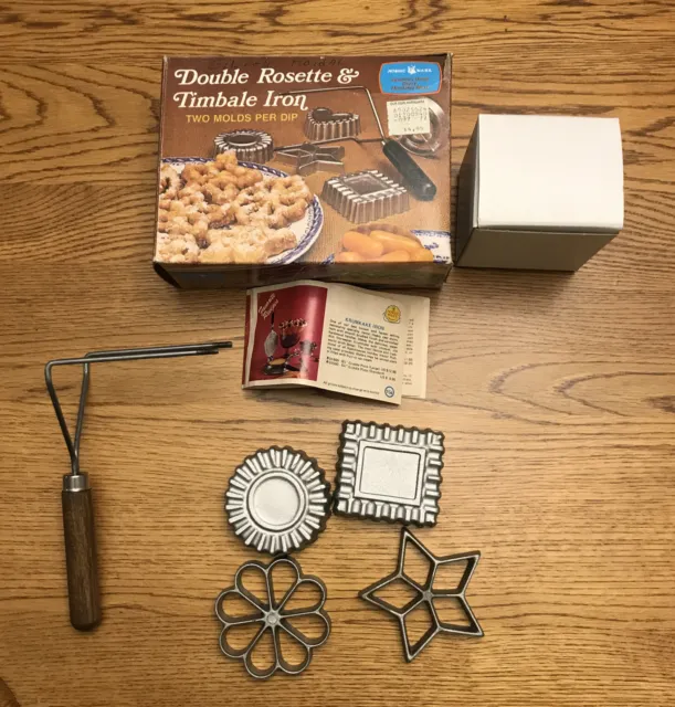 Vtg Nordic Ware Double Rosette and Timbale Iron 4 Molds Recipes Orig Box