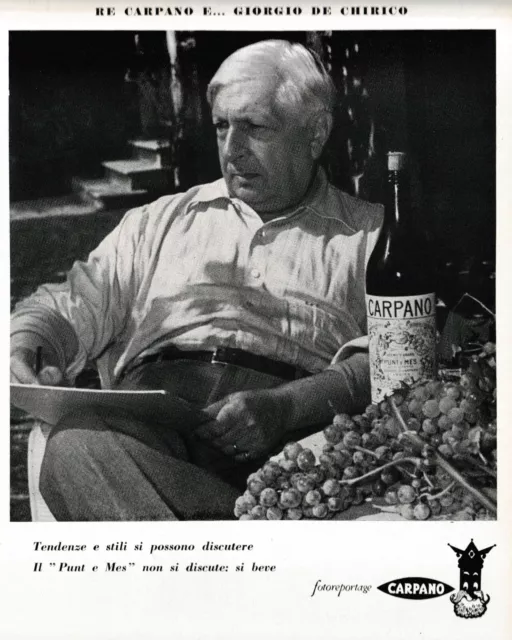 Pubblicita' 1956 Carpano Punt E Mes Giorgio De Chirico Re Carpano Vermouth Vino