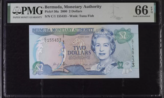 BERMUDA 2 Dollars 2000 P 50 a Gem UNC PMG 66 EPQ