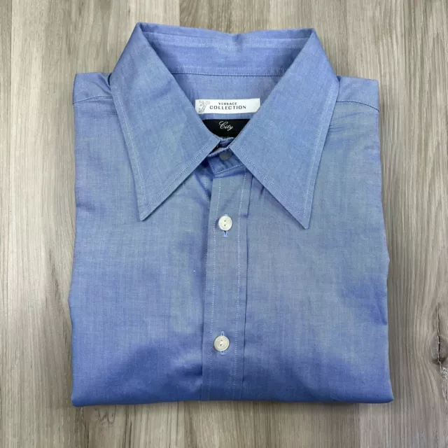 Versace Collection City Blue Button Up Shirt Long Sleeve Size 41