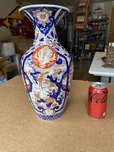 Large 19th Century Antique Imari Japanese Vase Blue Orange 14-1/2” Tall