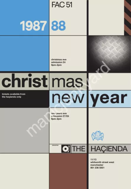 Hacienda Christmas New Year Party Poster 1987 - 88 - A1