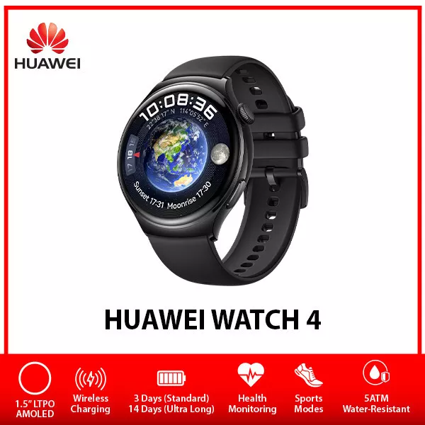NEW HUAWEI WATCH 4 BLACK AMOLED 1.5 5ATM Bluetooth iOS Android Smartwatch