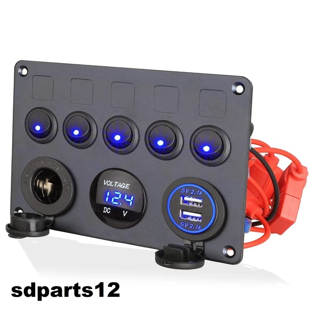 Fydun Pannello Interruttori A Levetta 4 Gang Con Doppia USB E Voltmetro – 12-24V Per Auto, Camper, Barca