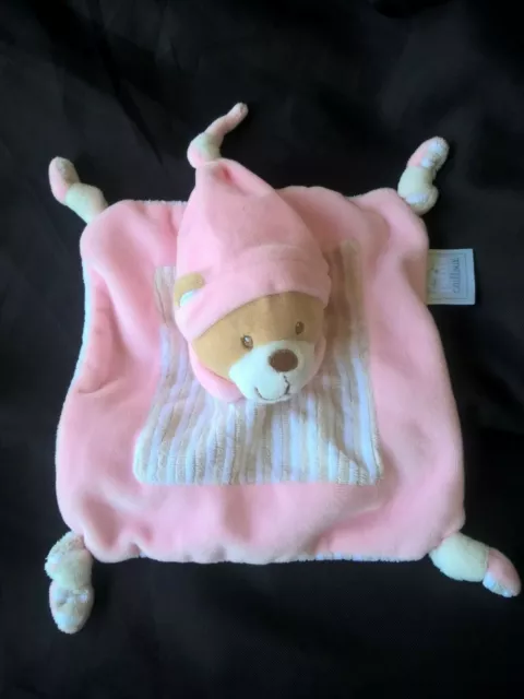Doudou Mes Petits Cailloux Ours Plat Blanc Beige Marron Rose Etat Neuf