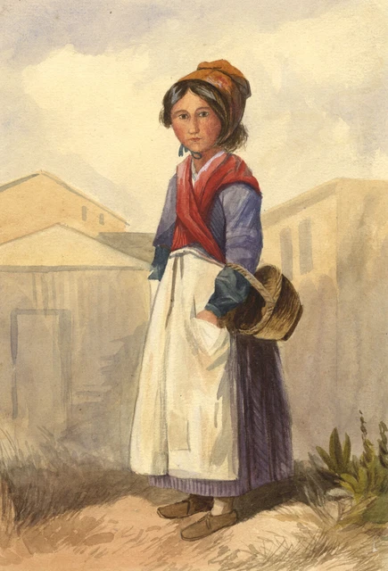 Fisher Girl – Original mid-19th-century watercolour painting
