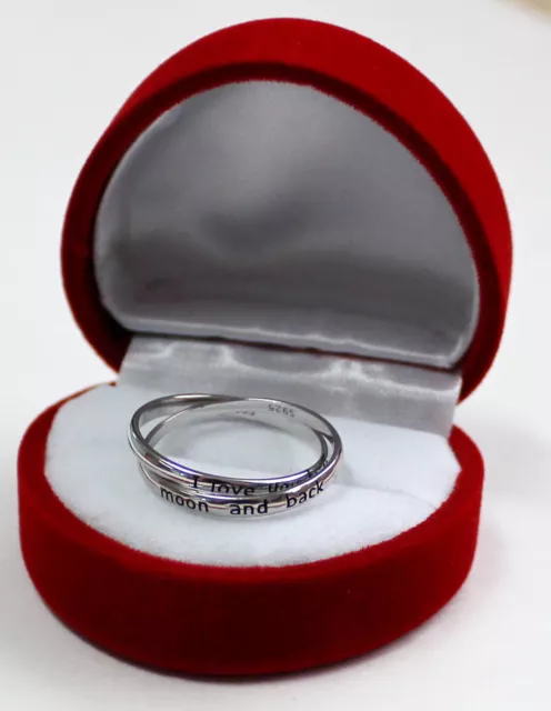 Valentines Day To The Moon and Back 925 Sterling Silver Jewelry Ring & Gift Box