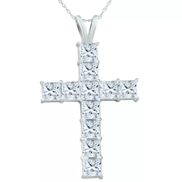 F/VS 5,80ct Prinzessin Diamant Kreuz Anhänger Gold Halskette Labor gewachsen 1 1/2 Zoll hoch 3