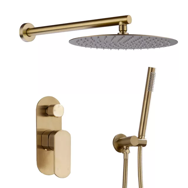 Bathroom Shower System Brass Rainfall Mixer Set Bath Tap Faucet Kit Brushed Gold