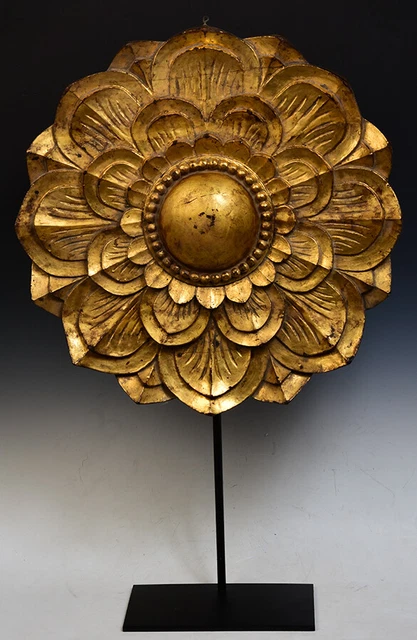 19th Century, Mandalay, Large Antique Burmese Wooden Flower Decoration