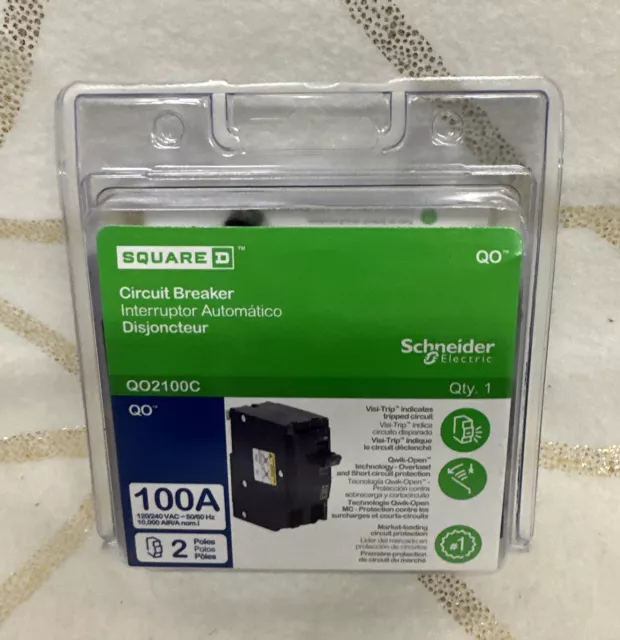 Square D QO2100C Miniature Circuit Breaker - 100 A, 2 Pole, 120/240 VAC NEW