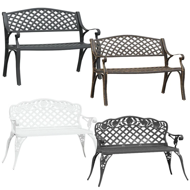 Klassische Gartenbank Aus Aluminiumguss Mit Floraler Rosen-Verzierung – Perfekt Für Terrasse, Garten Oder Park
