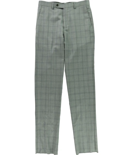 Vince Camuto Mens Windowpane Dress Pants Slacks, Grey, 31W x UnfinishedL