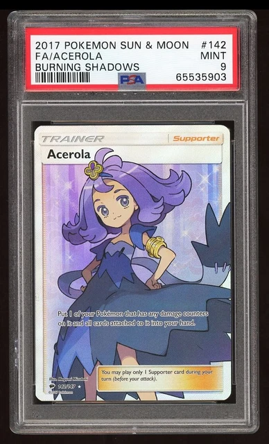 Pokemon Card PSA 9 Acerola Full Art 142/147 Burning Shadows Trainer 2017 Graded