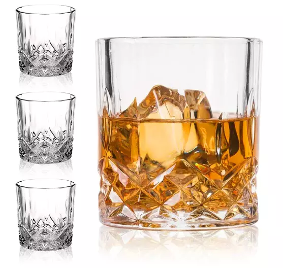 Double Old Fashioned Glasses Waterford Model Scotch Whiskey Crystal Set of 4