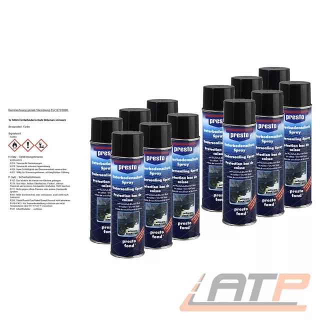 12x 500ml PRESTO UNTERBODENSCHUTZ UBS BITUMEN SCHWARZ STEINSCHLAGSCHUTZ SPRAY