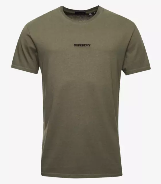 Superdry Mens Olive Micro Logo T-Shirt Designer Box Fit Cotton Tee Top