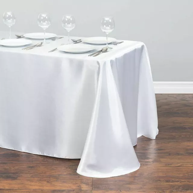 Satin Blanc Table Tissu Rectangle Mariage Fête Décorations Table Housse
