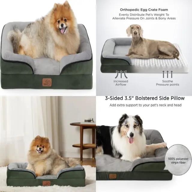 Bedsure Small Orthopedic Dog Bed, Bolster S(24x18x6&#xFF09;, Dark Green