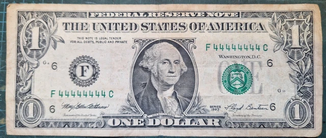 Unusual Note RARE ONE DOLLAR BILL/NOTE USA. Unusual (Same Digit) Number, well used ...