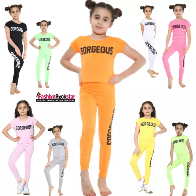 Set top e leggings per bambina splendido outfit con stampa neon crop 5-14 anni