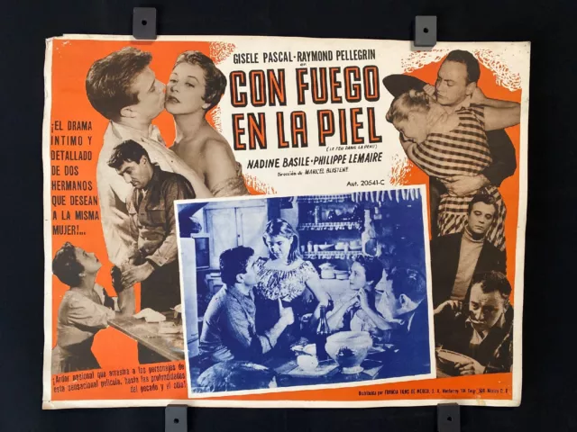 1954 Le Feu dans la peau GISELE PASCAL France Authentic MEXICAN LOBBY CARD 16x12