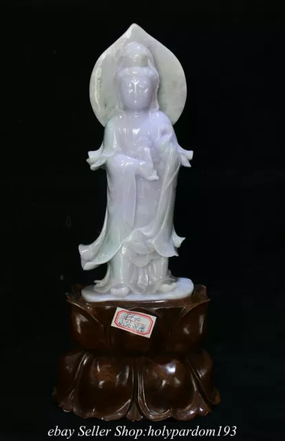 12.8" Chinese Natural ice Purple Emerald Jade jadeite Carved Guan Yin Statue FC