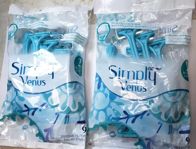 2 Gillette Simply Venus Disposable Razors(2 Blades) (18 total) Nice to Travel