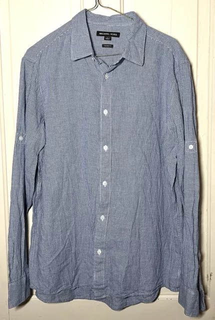 Michael Kors Mens Tailored Fit Dress Shirt Large Blue Long Sleeve