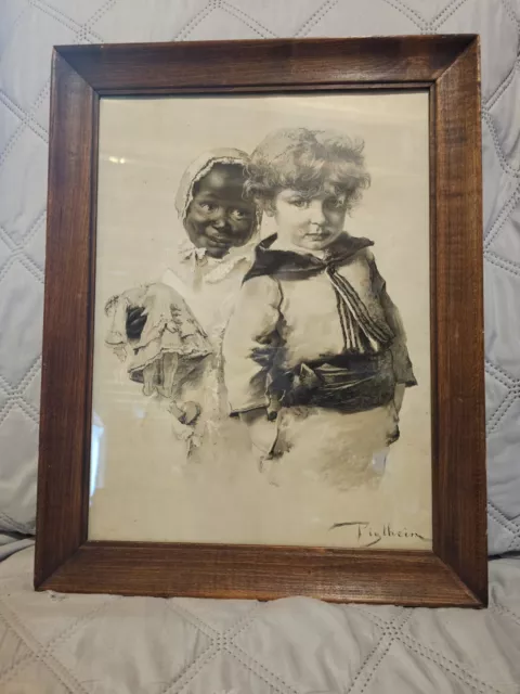 Antipoden By Bruno Piglhein Rare Print African American & White Child Framed