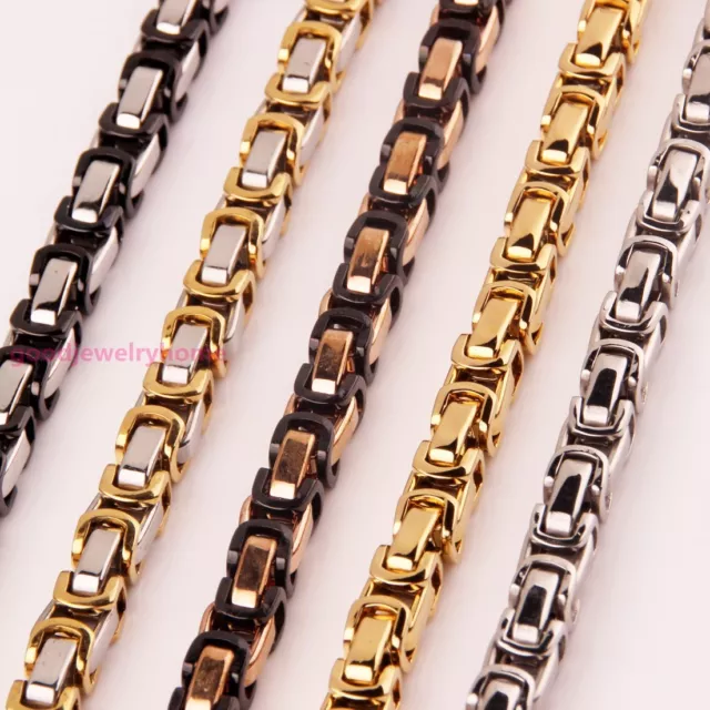 7-40'' 5/6/8mm Mens Jewelry Multi-Color Stainless Steel Byzantine Chain Necklace