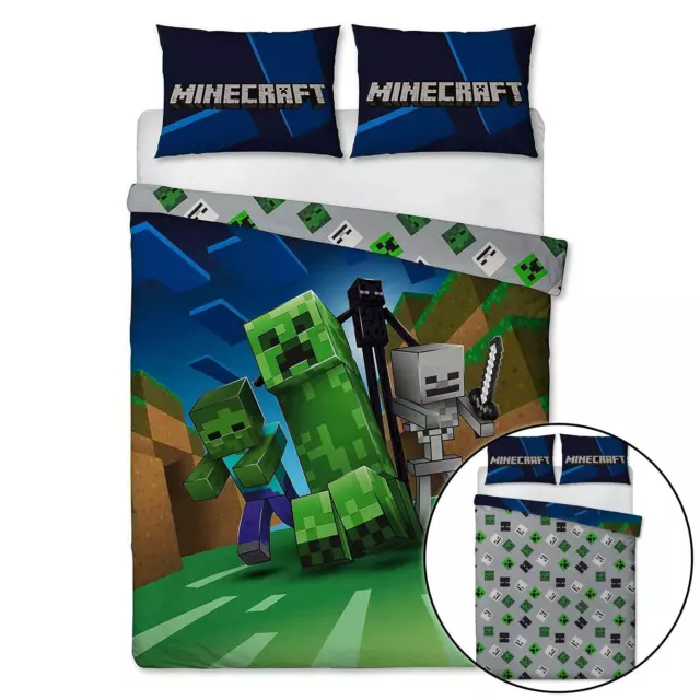 Minecraft Creeps Set Funda Edredón Matrimonio Niños Reversible Videojuegos Cama