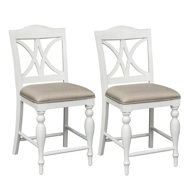Summer House Slat Back Counter Chair (RTA) (Set of 2), Oyster White