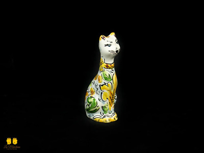 Gatto in Ceramica di Caltagirone verde ornato cm15