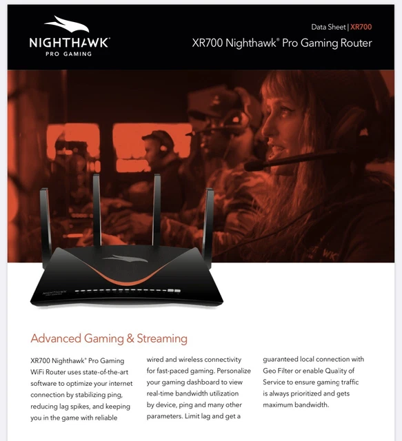NETGEAR XR700-100EUS Nighthawk Pro Gaming Wi-Fi Router AD7200 MU-MIMO NEW SEALED 11