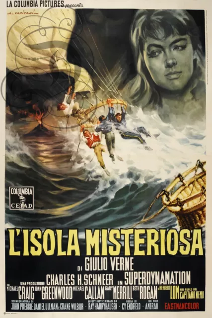 Repro Deco Affiche Cine Isola Misteriosa Italia 1961 Sur Papier 190 Ou 310 Grs