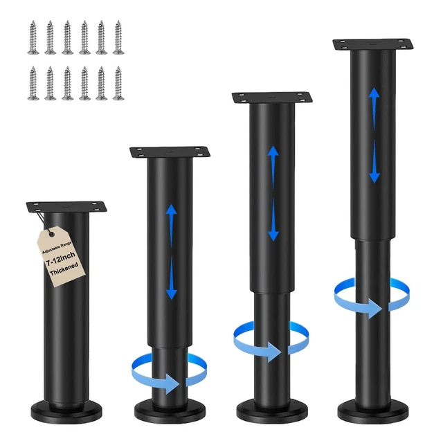 MEGALUXFRANCE 4 Pieds De Lit Sommier Tapissier En Acier Inox Brossé 15 CM Avec Socle + 4 Écrous à Griffes M8 à Visser - Stabilité Robuste
