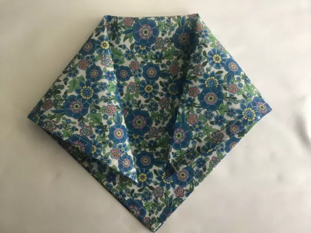 Handmade LIBERTY Tana Lawn Razai Blue Handkerchief Wedding Pocket Square