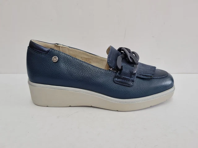 Sandales Compensées Riposella En Cuir Beige Et Bleu Clair - Pointure 36, Occasion