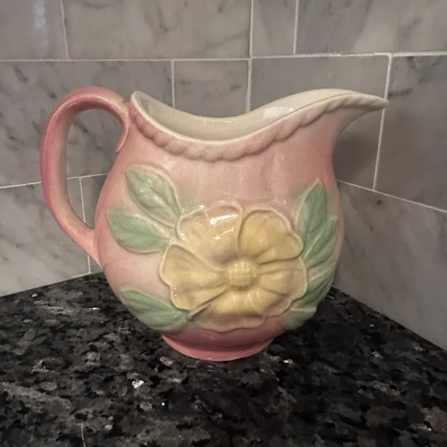 Hull Sunglow Milk Pitcher Vase 5 1/8” Pink Yellow Flowers Vintage Pottery